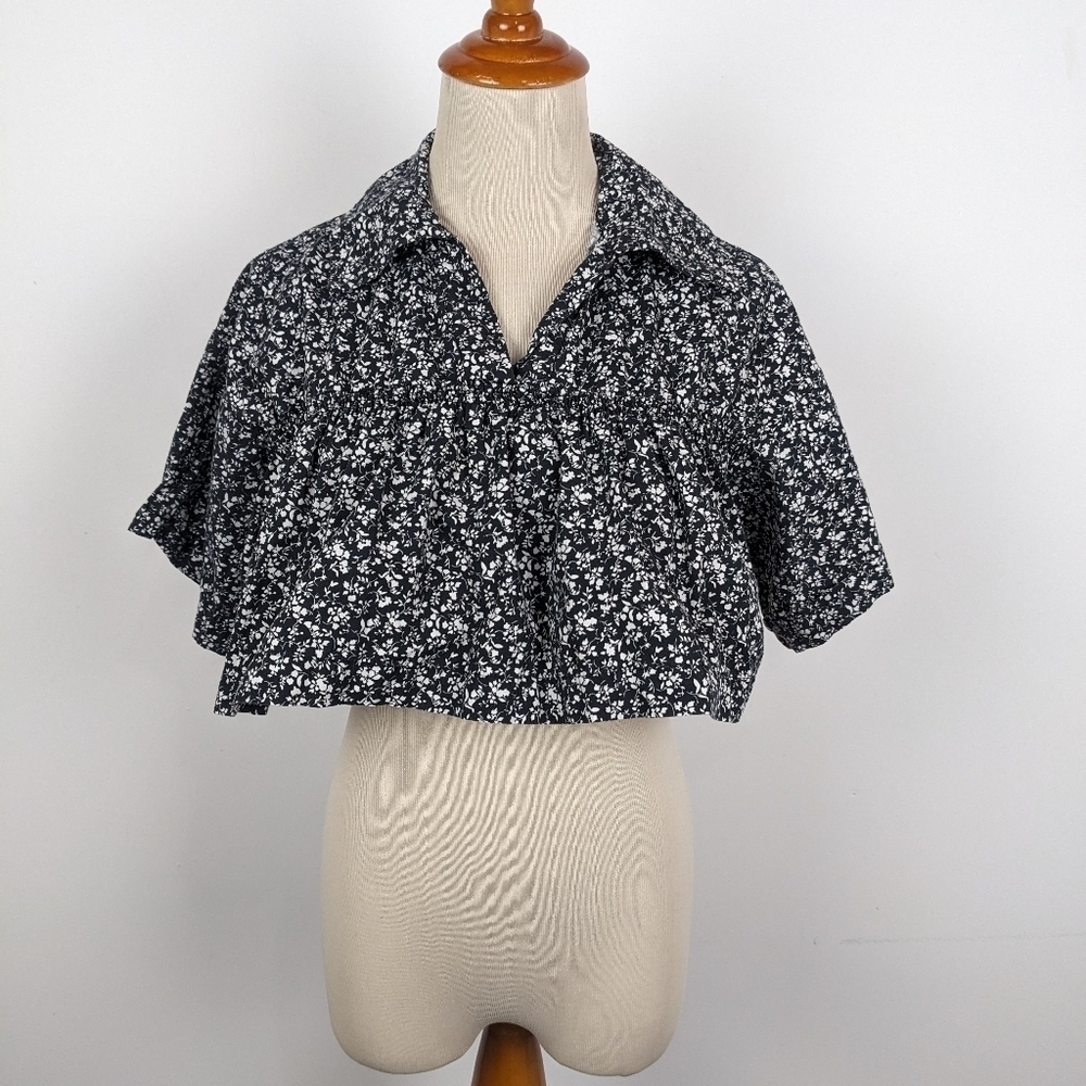 Zara Black Floral Crop Top Extra Small
